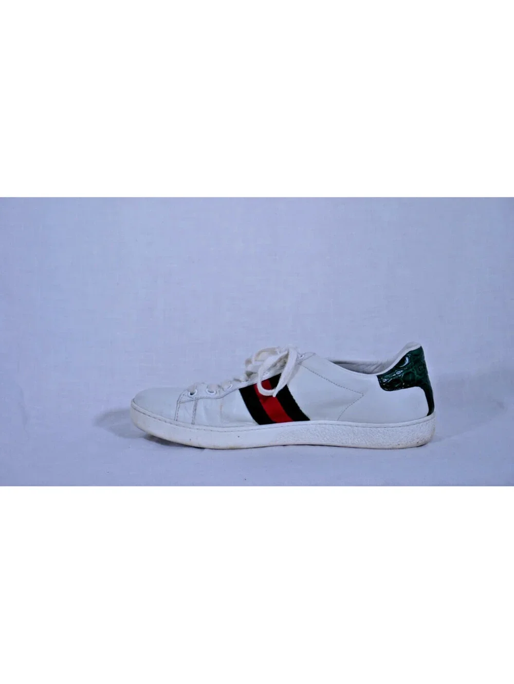 Gucci Ace Leather Sneakers White Red Green Web Stripe Women's Size 7.5